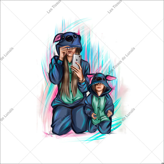 PANNEAU 278 maman enfant stitch - 9 matières - 7 dimensions - au choix - Idéal pour vos Créations Couture !