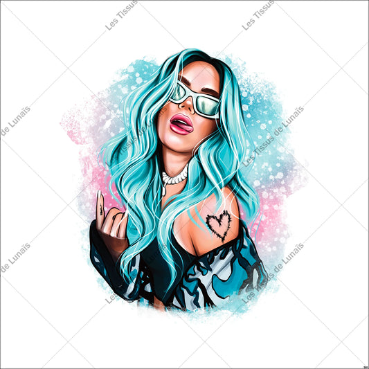 PANNEAU 281 mode femme girly cheveux bleu - 9 matières - 7 dimensions - au choix - Idéal pour vos Créations Couture !