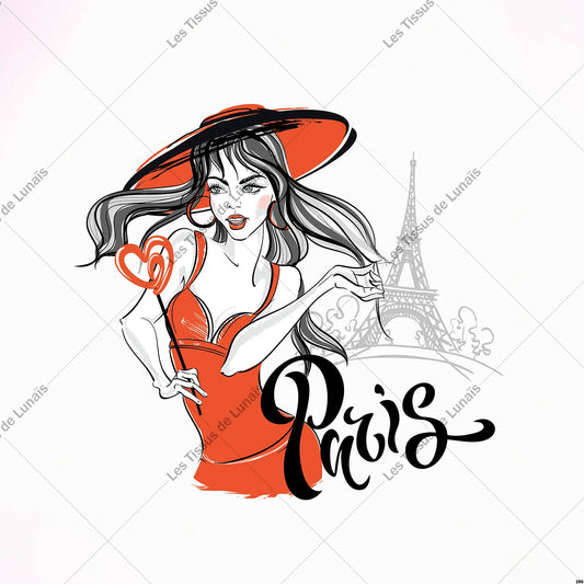PANNEAU 285 mode femme girly Paris rouge - 9 matières - 7 dimensions - au choix - Idéal pour vos Créations Couture !