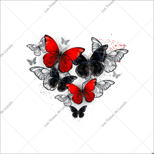 PANNEAU 290 insectes papillons rouge noir - 9 matières - 7 dimensions - au choix - Idéal pour vos Créations Couture !