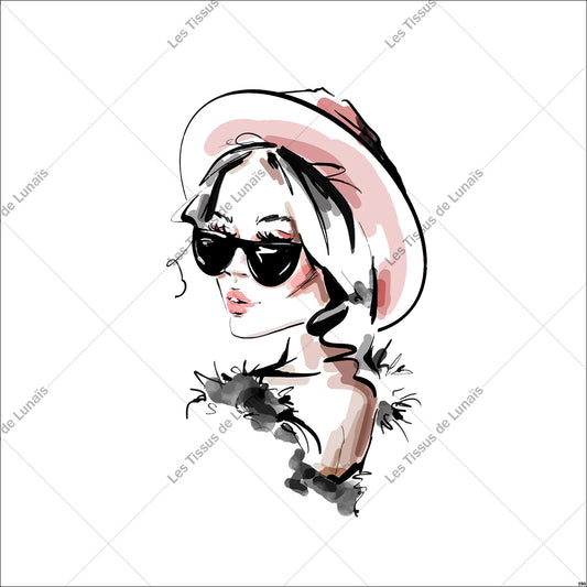 PANNEAU 293 mode femme girly chapeau lunettes - 9 matières - 7 dimensions - au choix - Idéal pour vos Créations Couture !