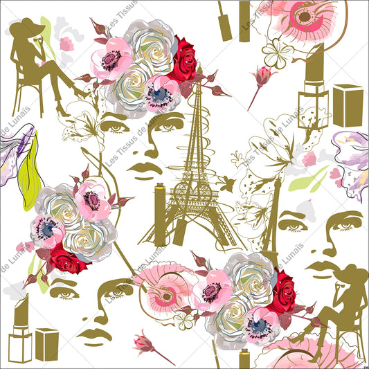 PANNEAU 298 Paris Tour Eiffel visage fleur - 9 matières - 7 dimensions - au choix - Idéal pour vos Créations Couture !