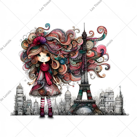 PANNEAU 2 fille Tour Eiffel - 9 matières - 7 dimensions - au choix - Idéal pour vos Créations Couture !