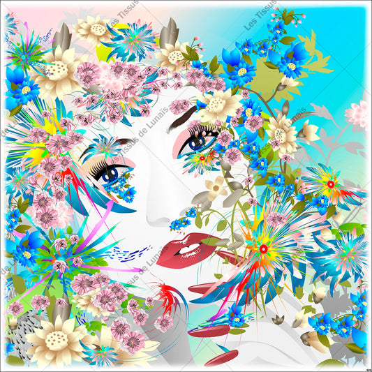 PANNEAU 305 mode femme girly fleur visage - 9 matières - 7 dimensions - au choix - Idéal pour vos Créations Couture !