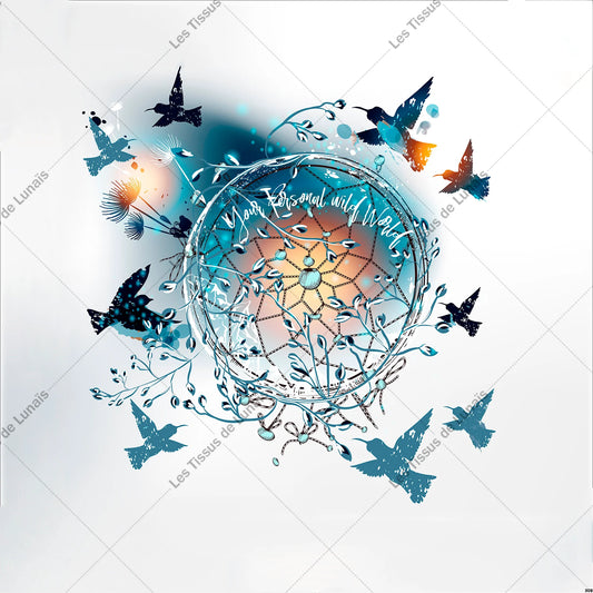 PANNEAU 309 attrape rêve oiseau - 9 matières - 7 dimensions - au choix - Idéal pour vos Créations Couture !