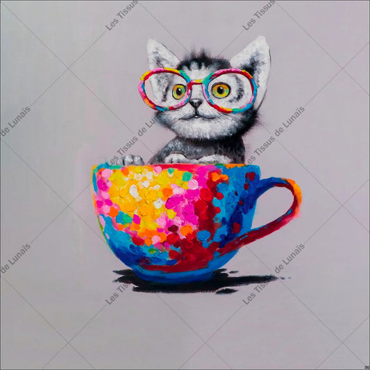 PANNEAU 30 chat animal tasse - 9 matières - 7 dimensions - au choix - Idéal pour vos Créations Couture !