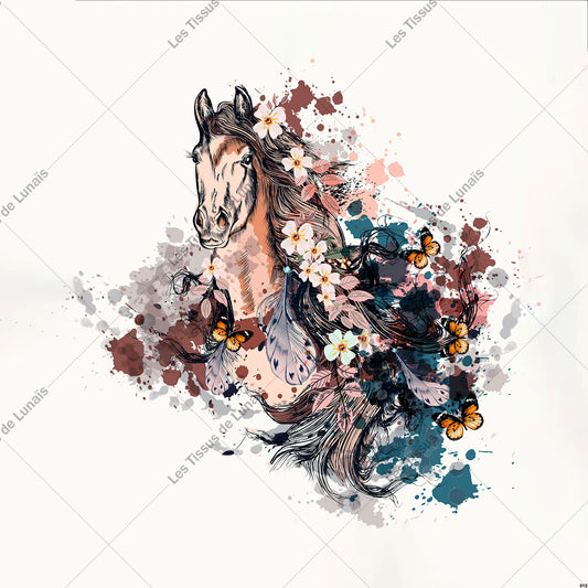PANNEAU 312 animal cheval fleur - 9 matières - 7 dimensions - au choix - Idéal pour vos Créations Couture !