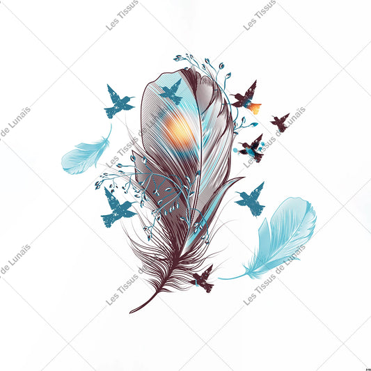 PANNEAU 318 plume oiseau - 9 matières - 7 dimensions - au choix - Idéal pour vos Créations Couture !