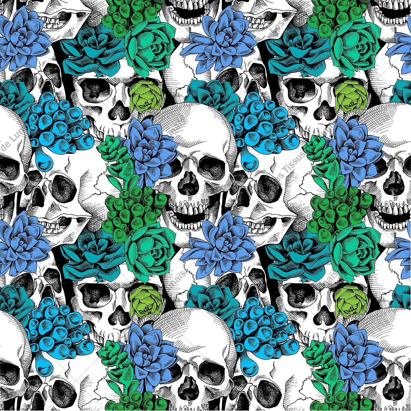 PANNEAU 322 tête de mort fleur crâne - 9 matières - 7 dimensions - au choix - Idéal pour vos Créations Couture !