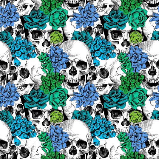 PANNEAU 322 tête de mort fleur crâne - 9 matières - 7 dimensions - au choix - Idéal pour vos Créations Couture !