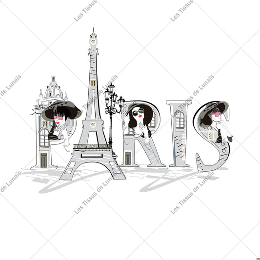PANNEAU 326 femme mode Paris Tour Eiffel - 9 matières - 7 dimensions - au choix - Idéal pour vos Créations Couture !