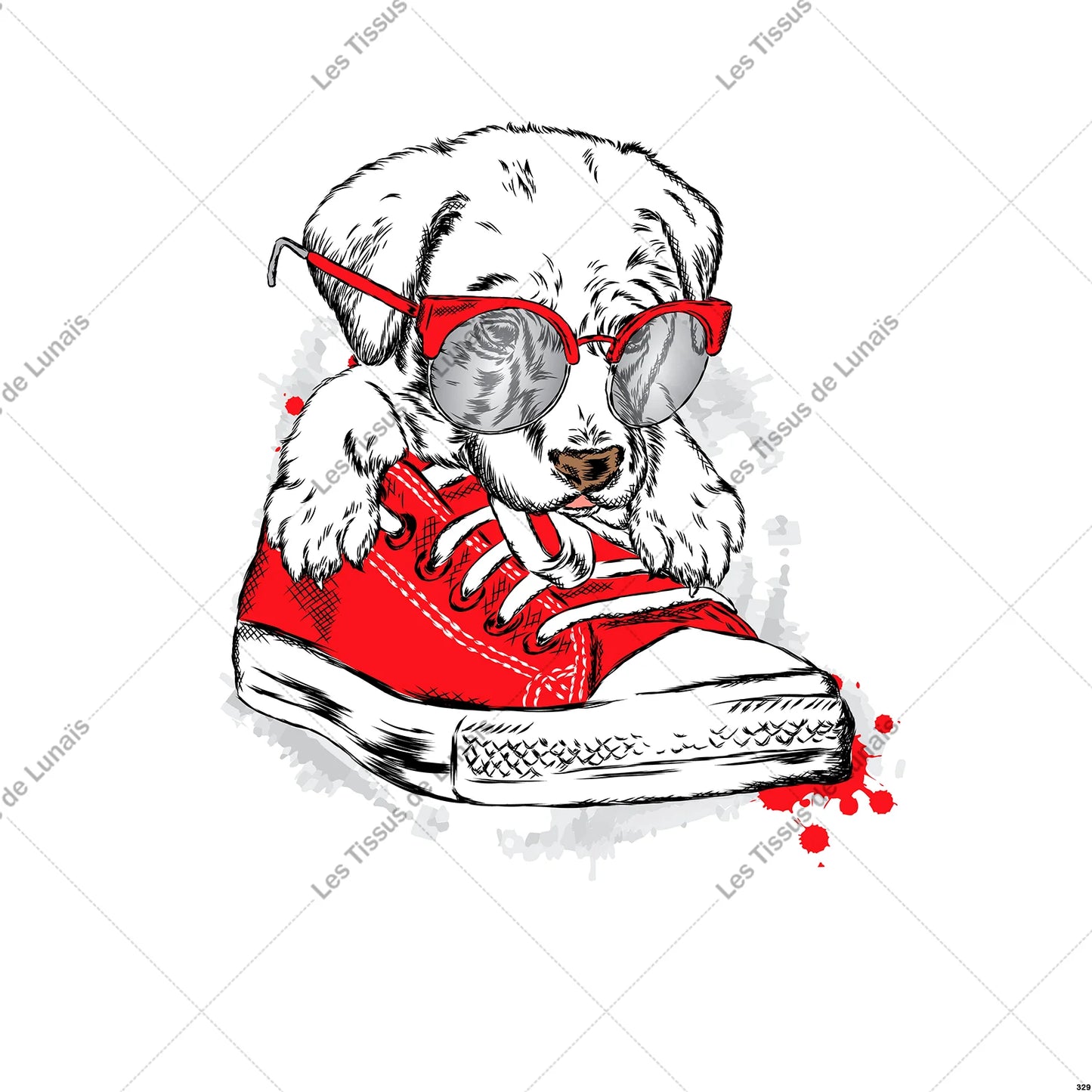 PANNEAU 329 animal chien basket rouge - 9 matières - 7 dimensions - au choix - Idéal pour vos Créations Couture !