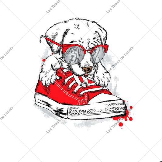 PANNEAU 329 animal chien basket rouge - 9 matières - 7 dimensions - au choix - Idéal pour vos Créations Couture !