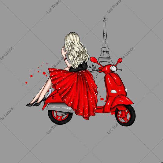 PANNEAU 331 femme mode girly scooter Tour Eiffel Paris - 9 matières - 7 dimensions - au choix - Idéal pour vos Créations Couture !
