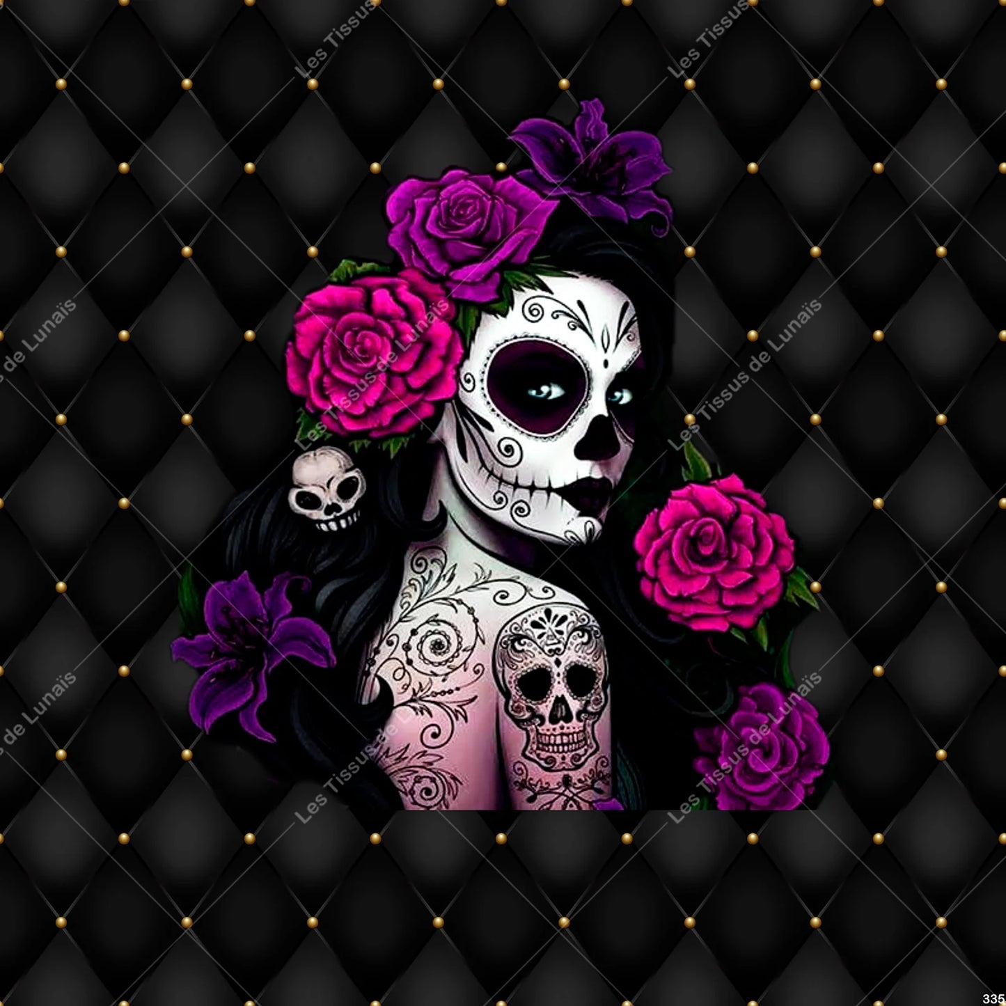 PANNEAU 335 calavera maquillage tête de mort - 9 matières - 7 dimensions - au choix - Idéal pour vos Créations Couture !