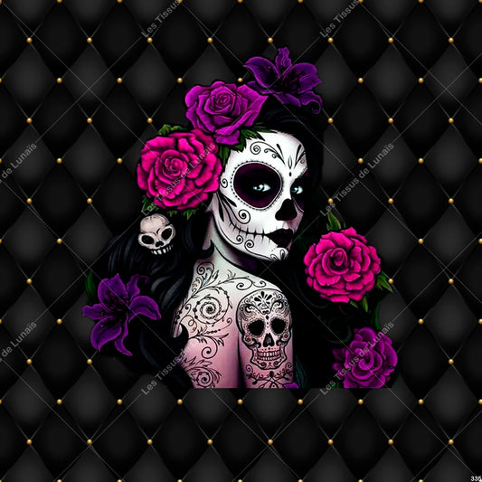 PANNEAU 335 calavera maquillage tête de mort - 9 matières - 7 dimensions - au choix - Idéal pour vos Créations Couture !