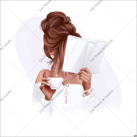 PANNEAU 337 femme mode livre girly tasse - 9 matières - 7 dimensions - au choix - Idéal pour vos Créations Couture !