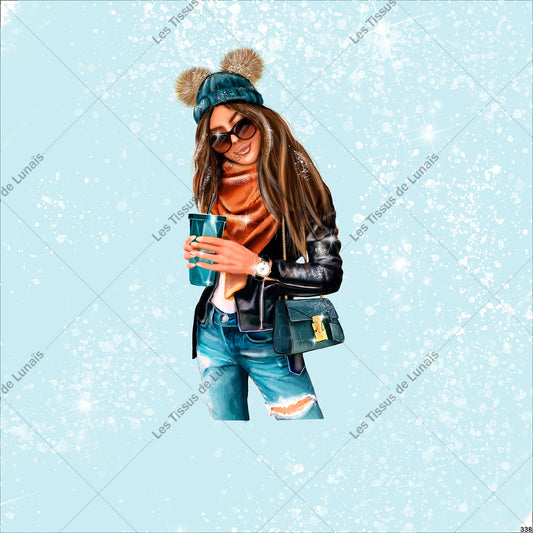 PANNEAU 338 femme mode girly bonnet lunettes - 9 matières - 7 dimensions - au choix - Idéal pour vos Créations Couture !