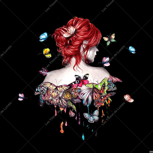PANNEAU 339 femme mode girly insecte paillon dos fond noir - 9 matières - 7 dimensions - au choix - Idéal pour vos Créations Couture !