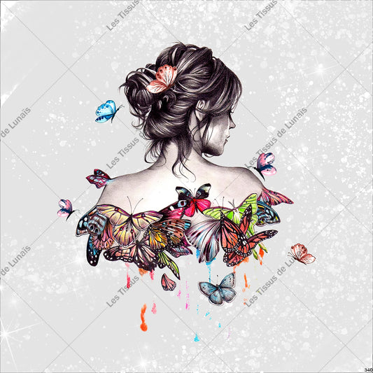 PANNEAU 340 femme mode girly insecte paillon dos fond blanc - 9 matières - 7 dimensions - au choix - Idéal pour vos Créations Couture !