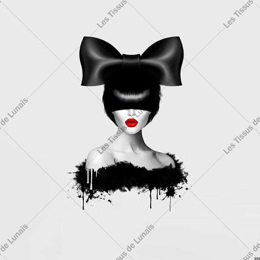 PANNEAU 343 femme mode girly noir blanc rouge - 9 matières - 7 dimensions - au choix - Idéal pour vos Créations Couture !