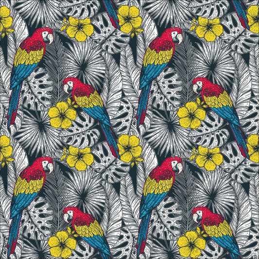 PANNEAU 361 perroquet fleur tropical exotique - 9 matières - 7 dimensions - au choix - Idéal pour vos Créations Couture !