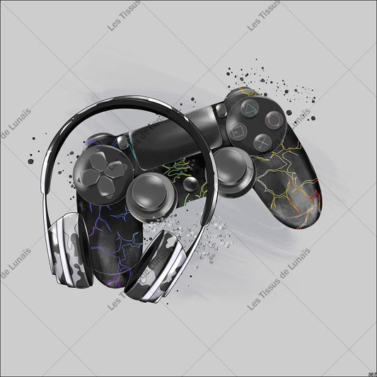 PANNEAU 367 jeux video manette casque - 9 matières - 7 dimensions - au choix - Idéal pour vos Créations Couture !