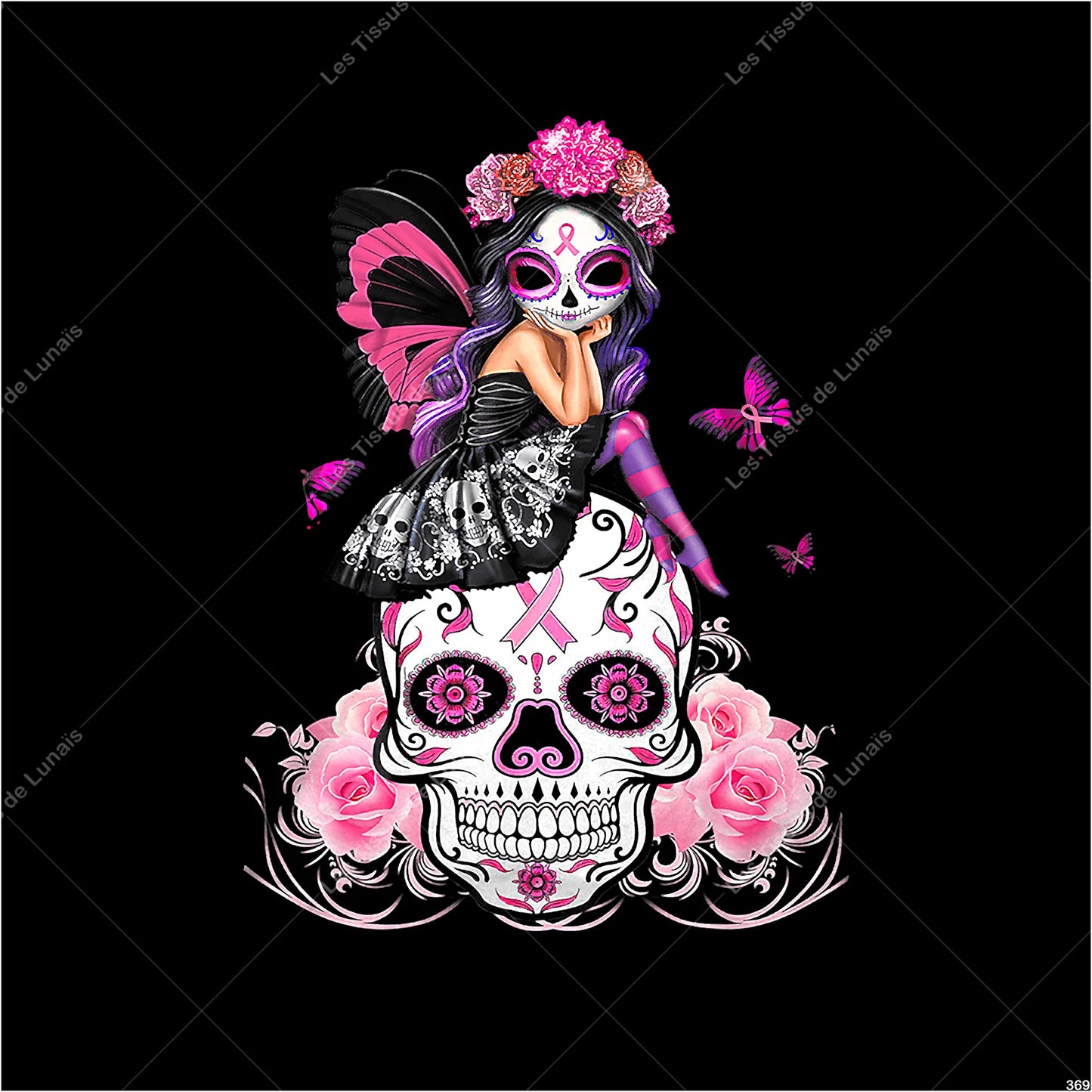 PANNEAU 369 tête de mort fille maquillage calavera - 9 matières - 7 dimensions - au choix - Idéal pour vos Créations Couture !