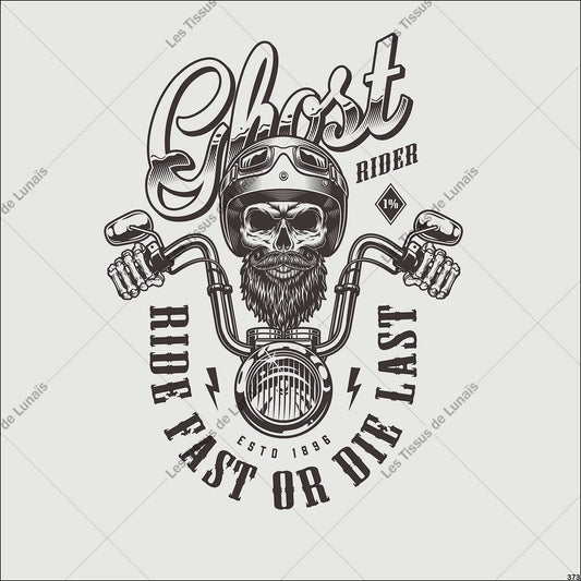 PANNEAU 373 homme moto motard tête de mort  - 9 matières - 7 dimensions - au choix - Idéal pour vos Créations Couture !
