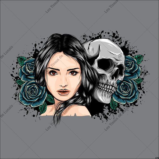 PANNEAU 375 femme visage tête de mort fleur - 9 matières - 7 dimensions - au choix - Idéal pour vos Créations Couture !