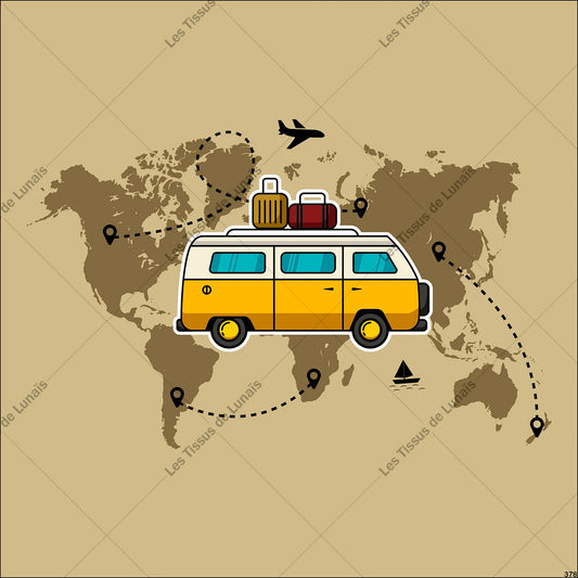 PANNEAU 378 voyage carte van - 9 matières - 7 dimensions - au choix - Idéal pour vos Créations Couture !