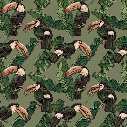 PANNEAU 382 toucan oiseau exotique fleur - 9 matières - 7 dimensions - au choix - Idéal pour vos Créations Couture !