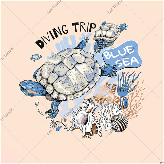 PANNEAU 383 mer plage tortue coquillage - 9 matières - 7 dimensions - au choix - Idéal pour vos Créations Couture !
