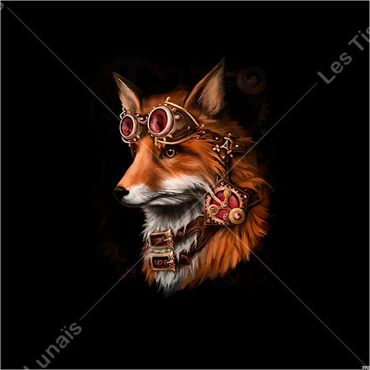PANNEAU 392 animal renard steampunk - 9 matières - 7 dimensions - au choix - Idéal pour vos Créations Couture !