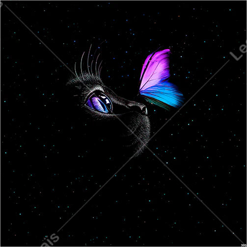PANNEAU 393 chat noir insecte papillon - 9 matières - 7 dimensions - au choix - Idéal pour vos Créations Couture !