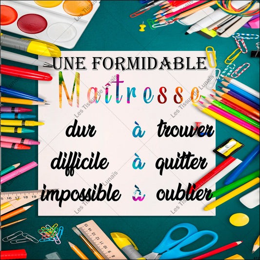 PANNEAU 412 école scolaire maîtresse métier passion - 9 matières - 7 dimensions - au choix - Idéal pour vos Créations Couture !