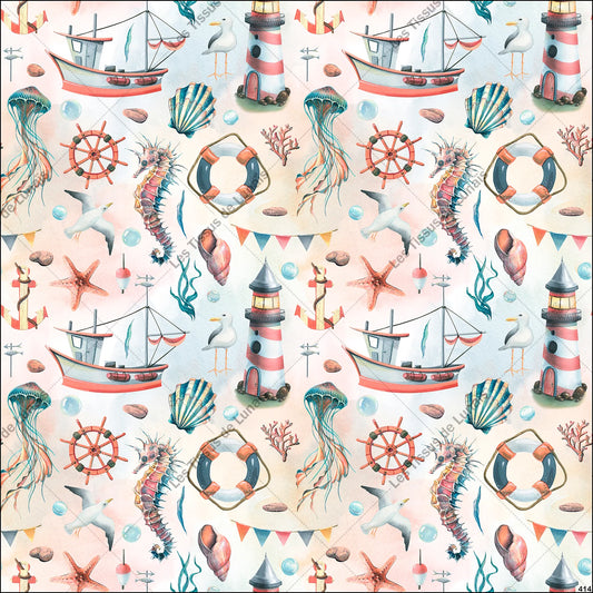 PANNEAU 414 marin mer ocean bateau phare hypocampe coquillage - 9 matières - 7 dimensions - au choix - Idéal pour vos Créations Couture !