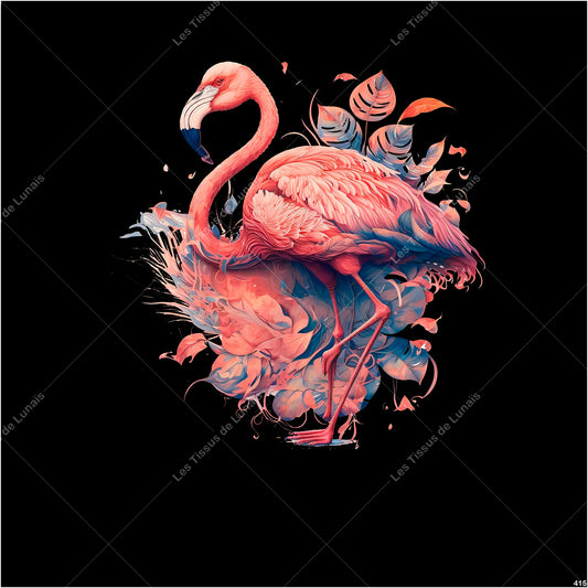 PANNEAU 415 flamant rose animal floride - 9 matières - 7 dimensions - au choix - Idéal pour vos Créations Couture !