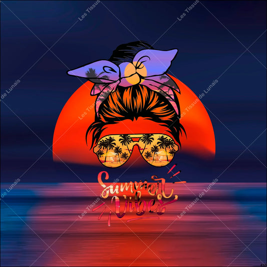 PANNEAU 416 tête femme summer été lunettes foulard - 9 matières - 7 dimensions - au choix - Idéal pour vos Créations Couture !