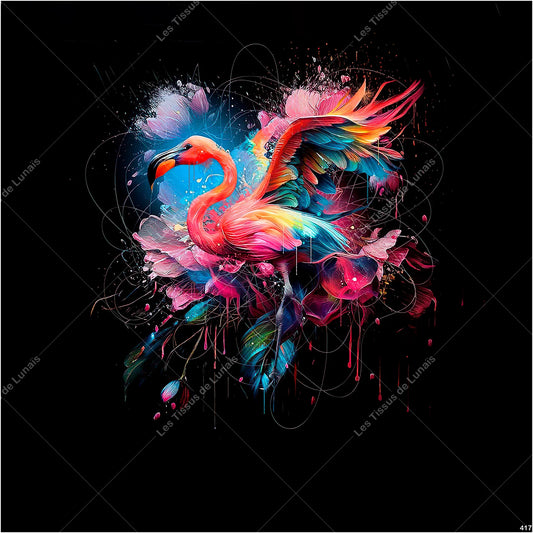 PANNEAU 417 flamant rose coloré animal floride - 9 matières - 7 dimensions - au choix - Idéal pour vos Créations Couture !