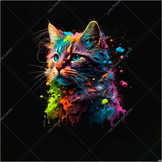 PANNEAU 422 animal chat fond noir - 9 matières - 7 dimensions - au choix - Idéal pour vos Créations Couture !