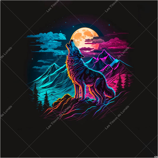 PANNEAU 426 loup animal noir coloré - 9 matières - 7 dimensions - au choix - Idéal pour vos Créations Couture !
