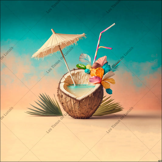 PANNEAU 427 noix de coco fruit été soleil fleur - 9 matières - 7 dimensions - au choix - Idéal pour vos Créations Couture !