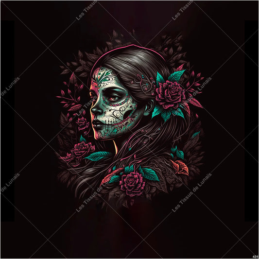 PANNEAU 431 femme mode girly maquillage tête de mort calavera - 9 matières - 7 dimensions - au choix - Idéal pour vos Créations Couture !