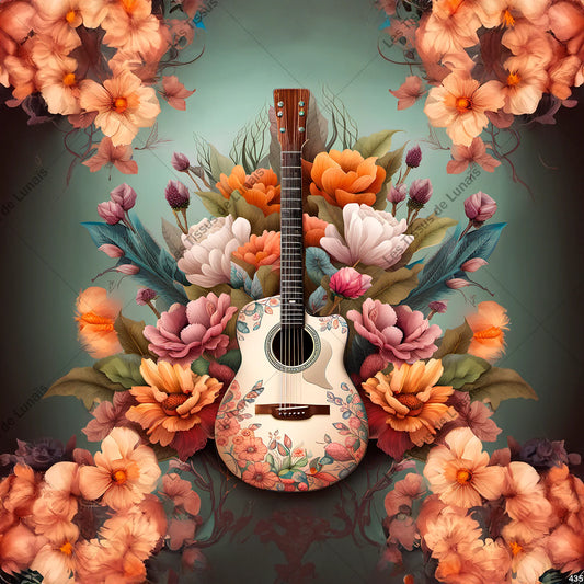 PANNEAU 435 guitare musique fleur - 9 matières - 7 dimensions - au choix - Idéal pour vos Créations Couture !