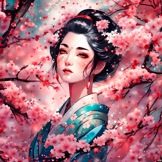 PANNEAU 436 geisha femme japon - 9 matières - 7 dimensions - au choix - Idéal pour vos Créations Couture !