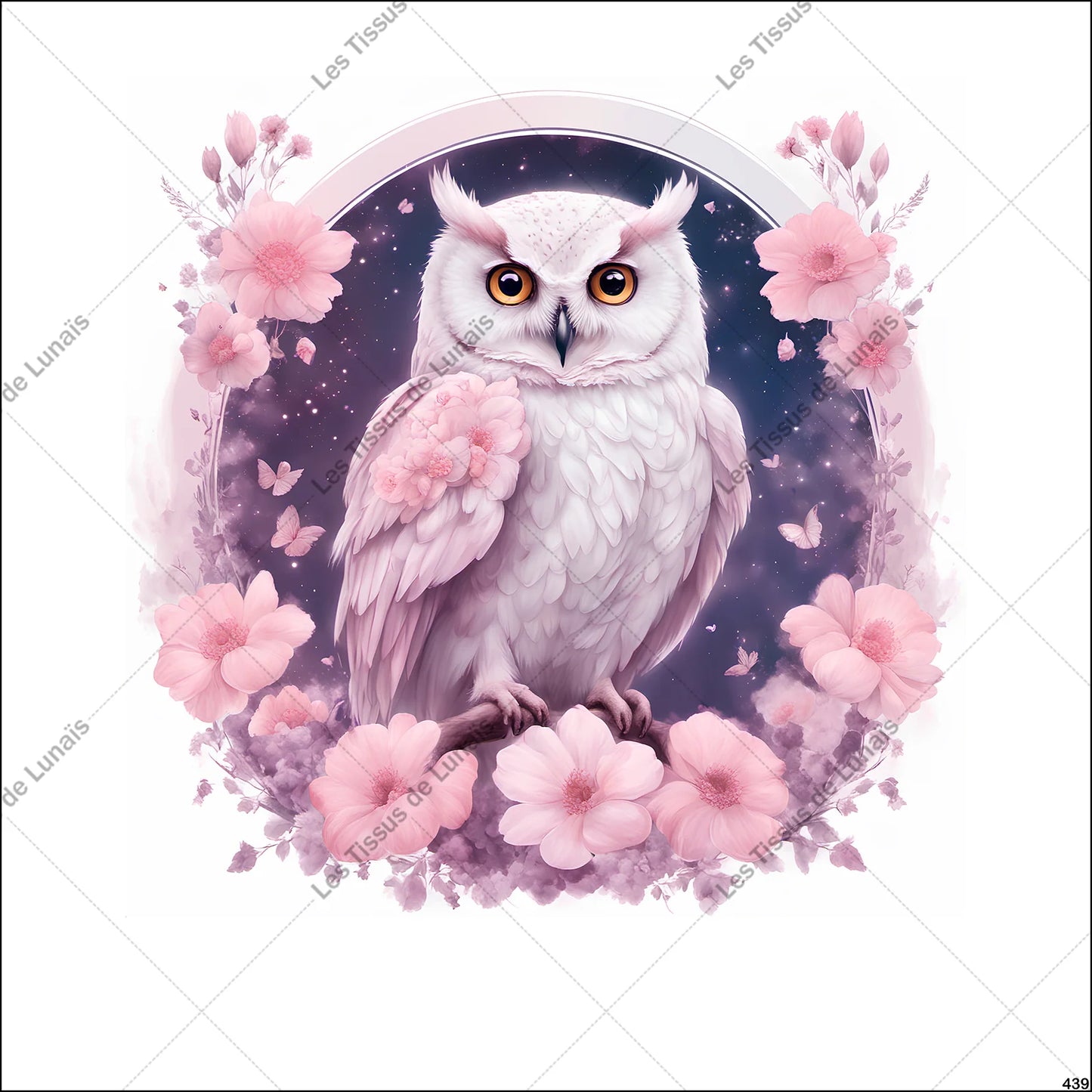 PANNEAU 439 hibou chouette fleur - 9 matières - 7 dimensions - au choix - Idéal pour vos Créations Couture !