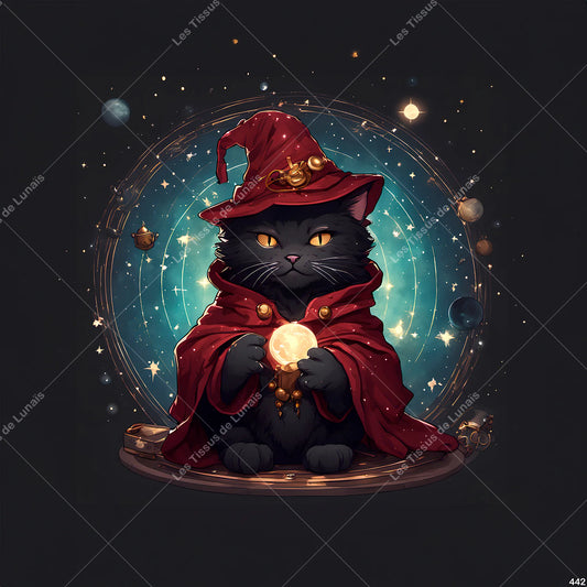 PANNEAU 442 chat noir sorcier sortilège  - 9 matières - 7 dimensions - au choix - Idéal pour vos Créations Couture !