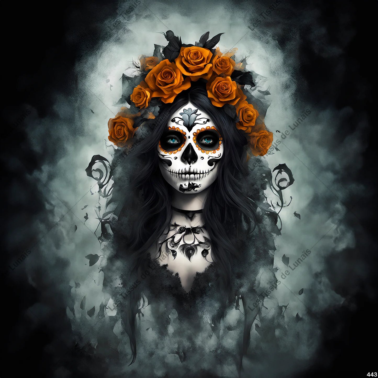 PANNEAU 443 femme mode girly maquillage tête de mort calavera - 9 matières - 7 dimensions - au choix - Idéal pour vos Créations Couture !