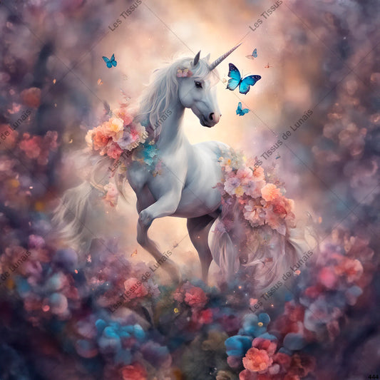 PANNEAU 444 licorne fleur féérie mystère - 9 matières - 7 dimensions - au choix - Idéal pour vos Créations Couture !